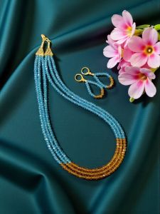 3 layer Crystal Necklace, Light Blue and Brown