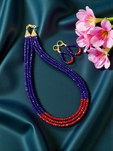 3 layer Crystal Necklace, Blue and Red