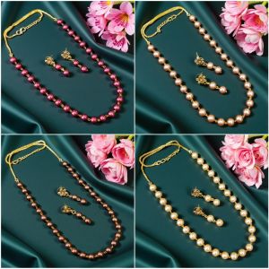 Glass Pearl Necklace, Pack Of 4 Sets