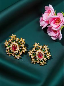Cz Stone Flower Earrings,Green