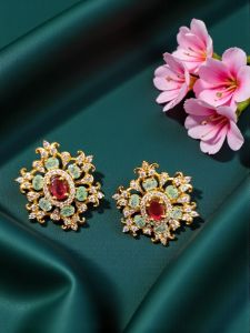 Cz Stone Flower Earrings, Light Blue