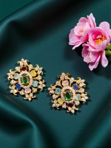 Cz Stone Flower Earrings,Multicolor