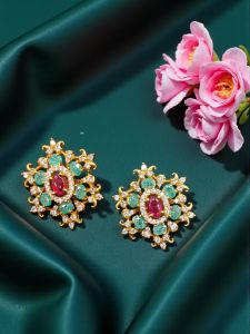 Cz Stone Flower Earrings, Sea Green