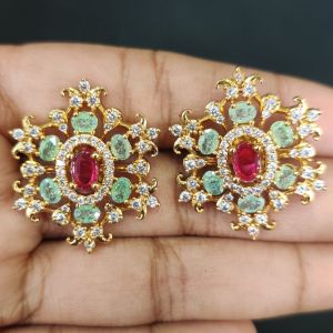 Cz Stone Flower Earrings, Light Blue