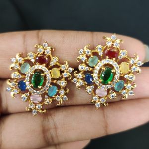 Cz Stone Flower Earrings,Multicolor