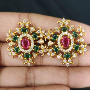 Cz Stone Flower Earrings,Green