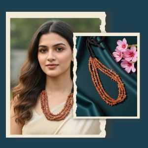 Sandstone Necklace in 3 lines with a cotton Dori at the back