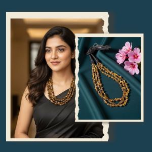 Tiger eye Necklace in 3 lines with a cotton Dori at the back