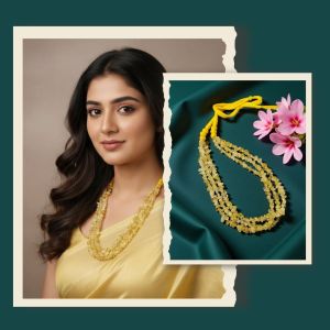 Citrine Quartz Necklace in 3 lines with a cotton Dori at the back