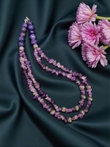 Amethyst Chip Necklace in 2 layers with silver replica spacers