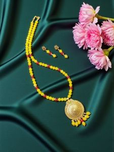 Glass Bead Necklace with Antique Gold Pendant