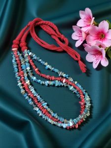 Mother of Pearl and Turquoise Chips with a red Cotton Rope 