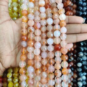 Onyx Stone Beads, 10mm, Round, Light Orange And Brown