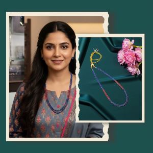 Navrabeads CZ Beads Necklace Set with Sapphire Blue & Ruby Pink | Elegant Designer Necklace & Matching Pendant Set for Women | 20 Inches Party & Festive Jewelry