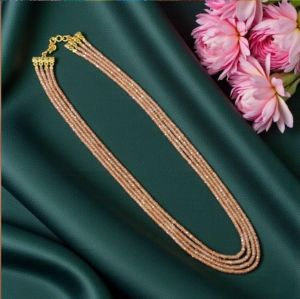 4 Layer CZ Beads Necklace, Biege 