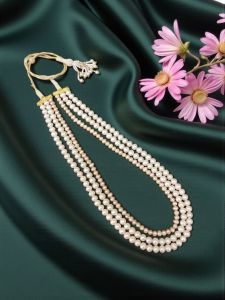 Navrabeads 3 Layer Fresh Water Pearl Necklace | 24 Inches Elegant Multi Strand Pearl Jewelry for Women | Rope Finish Festive & Bridal Wear