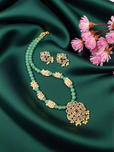 Navrabeads Victorian Pendant Necklace with Monolisa Beads – Sea Green | 20 Inches Elegant Vintage Designer Jewelry for Women