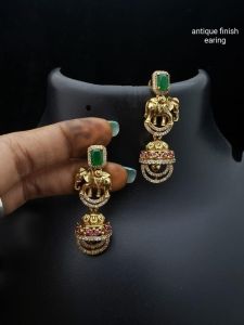 Antique Gold Finish Elephant Earrings