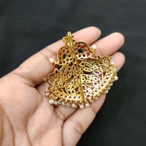 Kemp Hook Pendant ( Can be used an hair accessory) Ruby Pink with Green Stone