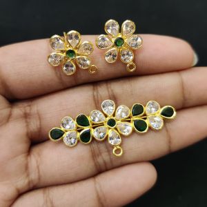 Kundan Pendants With Earrings, Can be used as a connector, Green