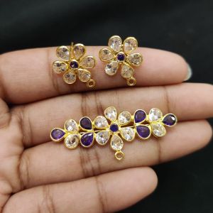 Kundan Pendants With Earrings, Can be used as a connector, Purple