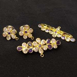 Kundan Pendants With Earrings, Can be used as a connector, Purple