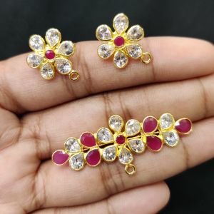 Kundan Pendants With Earrings, Can be used as a connector, Pink