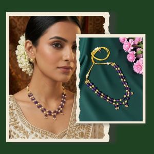 2 Layer Pearls With Quartz Necklace, Purple