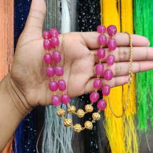 2 Layer Quartz Necklace With Antique Gold Beads,PINK