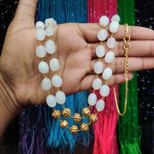 2 Layer Quartz Necklace With Antique Gold Beads,White