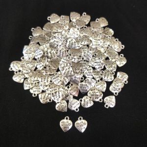 Antique Silver bead, Heart shape, Pack of 10 pieces