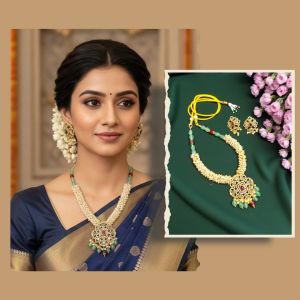 Traditional Gold-Plated Victorian Kundan Pendant Necklace Set for Women - Multi-Strand Glass Pearl Beaded Rani Haar with Matching Earrings for Weddings & Festivals