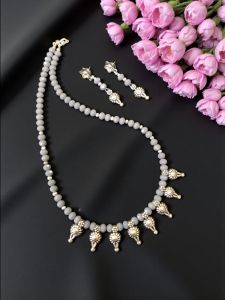 Grey Crystal Necklace With Kohlapuri Charms 