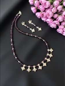 Amethyst Crystal Necklace With Kohlapuri Charms 
