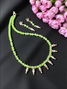 Light Green Crystal Necklace With Kohlapuri Charms 