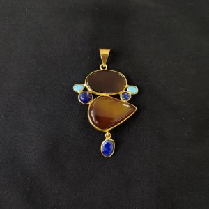 1 Piece Mix Gemstone Pendant Gold Finish | Multicolour Centre Pendant 1 to 2.5 Inch | For Necklace Making