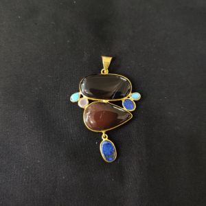 1 Piece Mix Gemstone Pendant Gold Finish | Multicolour Centre Pendant 1 to 2.5 Inch | For Necklace Making