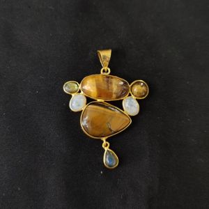 1 Piece Mix Gemstone Pendant Gold Finish | Multicolour Centre Pendant 1 to 2.5 Inch | For Necklace Making