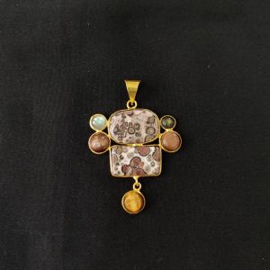 1 Piece Mix Gemstone Pendant Gold Finish | Multicolour Centre Pendant 1 to 2.5 Inch | For Necklace Making