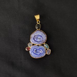 1 Piece Mix Gemstone Pendant Gold Finish | Multicolour Centre Pendant 1 to 2.5 Inch | For Necklace Making