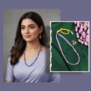 Navrabeads Lavender CZ Beads Necklace Set with CZ Ball Accents & Earrings – Rope Gold Finish Elegant Crystal Jewellery for Women | Party Wear, Wedding & Festive Gif