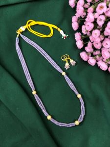 Navrabeads Lavender CZ Beads Necklace Set with CZ Ball Accents & Earrings – Rope Gold Finish Elegant Crystal Jewellery for Women | Party Wear, Wedding & Festive Gif