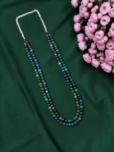 Navrabeads Double Layer Onyx Finish Bead Necklace – Peacock Blue 20 Inch with Back Chain | Stylish Layered Fashion Jewellery for Women, Party & Festive Wear