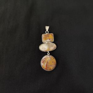 1 Piece Gemstone Pendant Silver Finish | Brown Centre Pendant 1 to 2.5 Inch | For Necklace Making