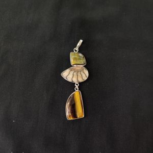 1 Piece Mix Gemstone Pendant Silver Finish | MultiColour Centre Pendant 1 to 2.5 Inch | For Necklace Making