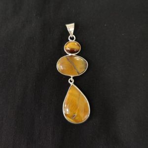 1 Piece Gemstone Pendant Silver Finish | Tiger Eye Centre Pendant 1 to 2.5 Inch | For Necklace Making