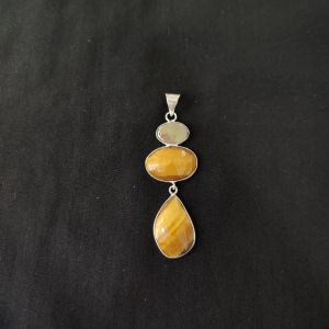 1 Piece Gemstone Pendant Silver Finish | Tiger Eye Centre Pendant 1 to 2.5 Inch | For Necklace Making