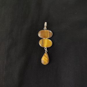 1 Piece Gemstone Pendant Silver Finish | Tiger Eye Centre Pendant 1 to 2.5 Inch | For Necklace Making
