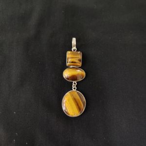 1 Piece Gemstone Pendant Silver Finish | Tiger Eye Centre Pendant 1 to 2.5 Inch | For Necklace Making