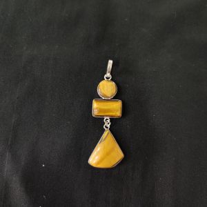 1 Piece Gemstone Pendant Silver Finish | Tiger Eye Centre Pendant 1 to 2.5 Inch | For Necklace Making